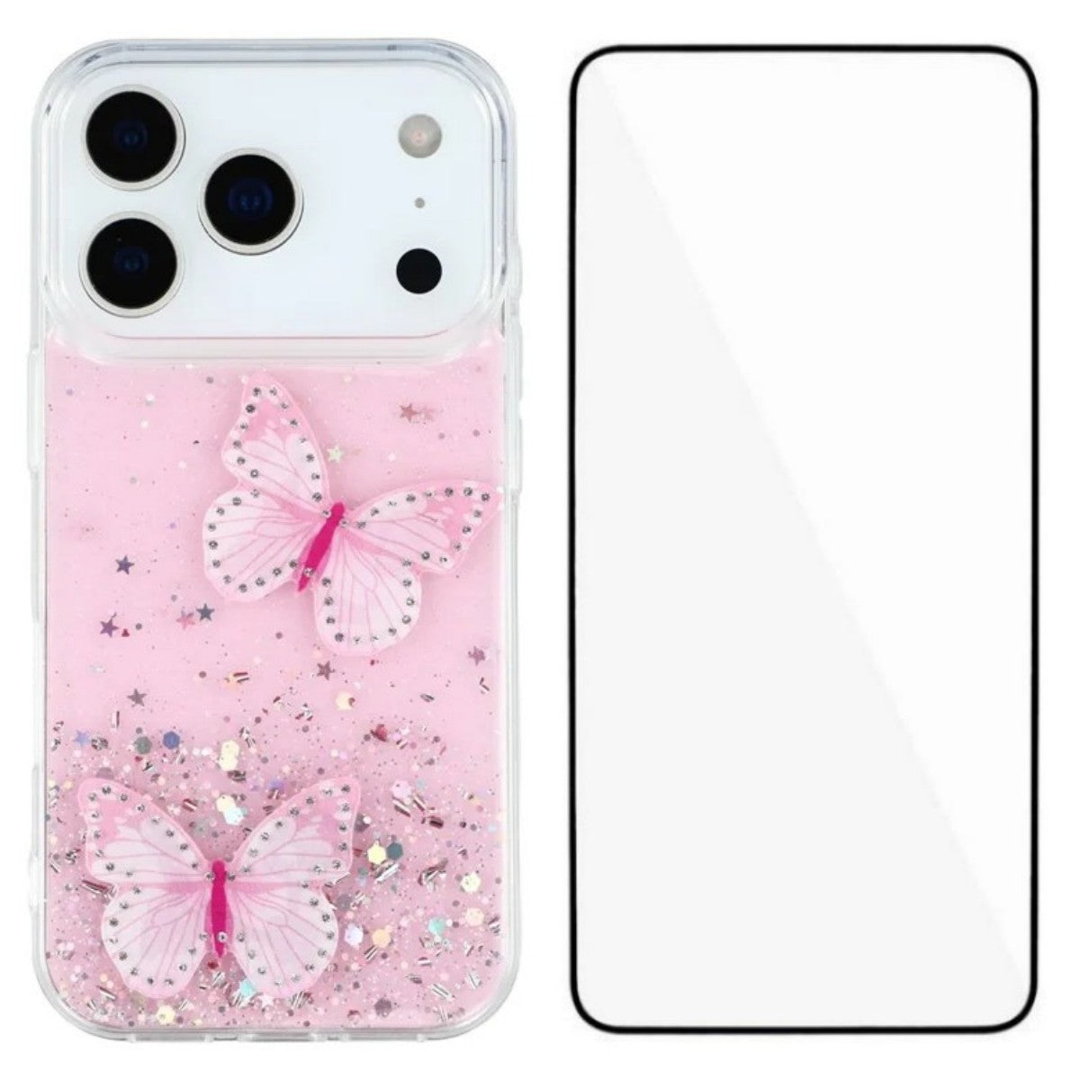 For-iPhone-17-Pro-Max-TPU-Case-WANLONFENG-AW-Series-PVC-Butterfly-Epoxy-Phone-Cover-with-HD-Film-Pink