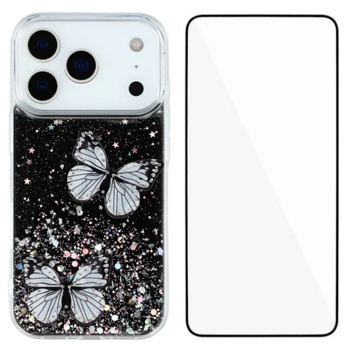 For-iPhone-17-Pro-Max-TPU-Case-WANLONFENG-AW-Series-PVC-Butterfly-Epoxy-Phone-Cover-with-HD-Film-Black
