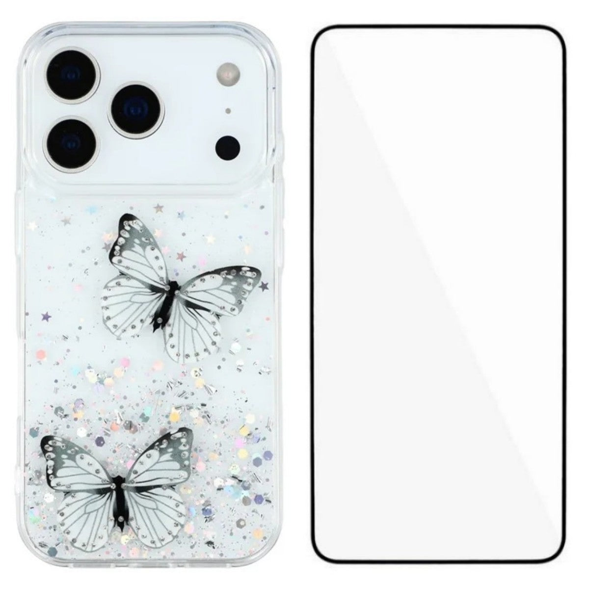 For-iPhone-17-Pro-Max-TPU-Case-WANLONFENG-AW-Series-PVC-Butterfly-Epoxy-Phone-Cover-with-HD-Film-White