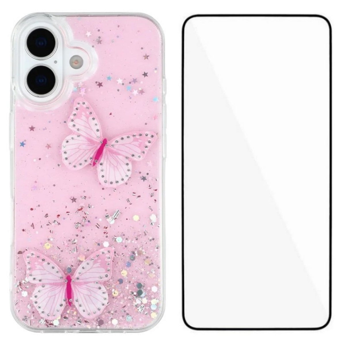 For-iPhone-17-TPU-Case-WANLONFENG-AW-Series-PVC-Butterfly-Epoxy-Phone-Cover-with-HD-Film-Pink