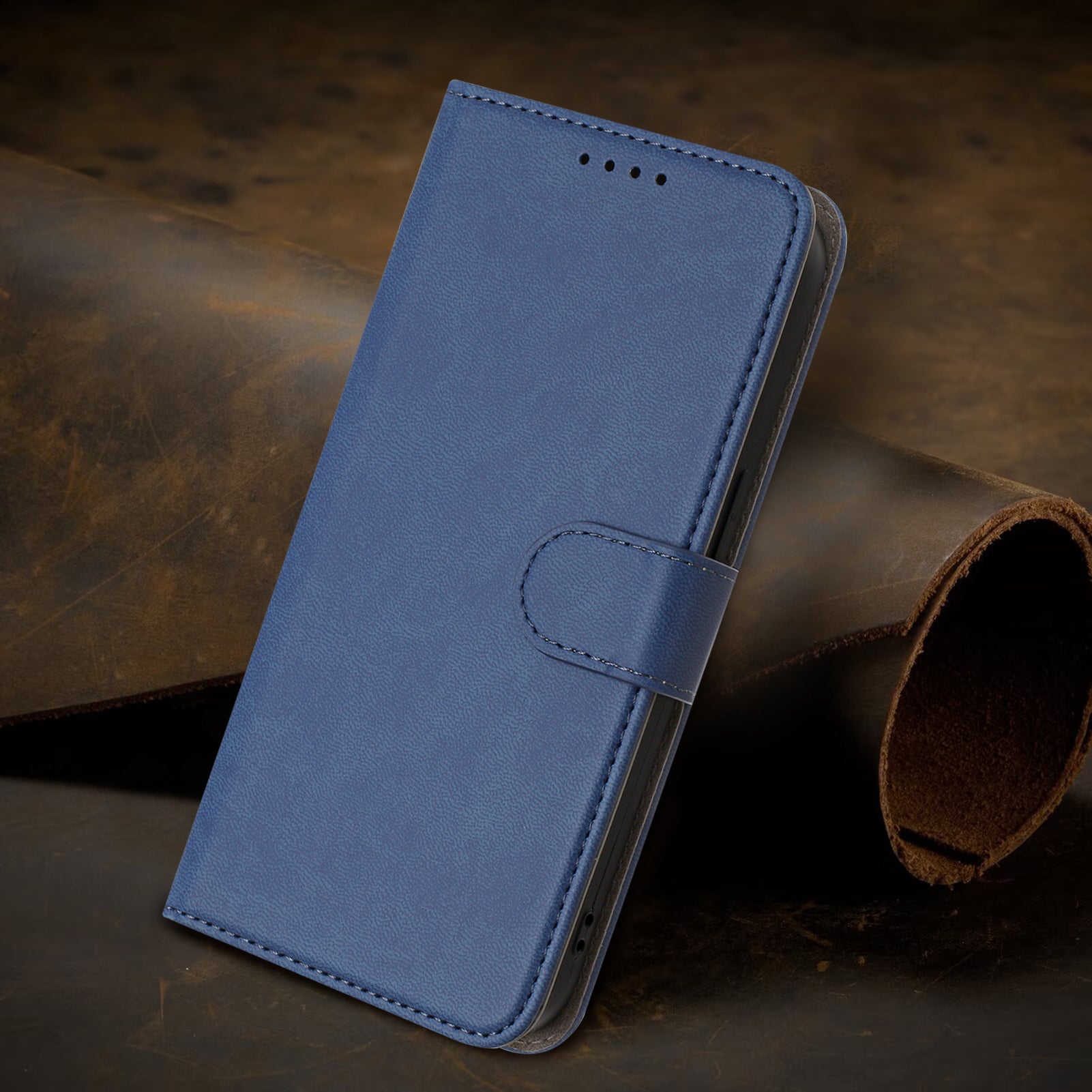 For-iPhone-17-Pro-Leather-Case-Solid-Color-Phone-Cover-with-Wallet-Sapphire