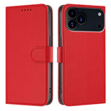 For-iPhone-17-Pro-Max-Leather-Case-Solid-Color-Phone-Cover-with-Wallet-Red