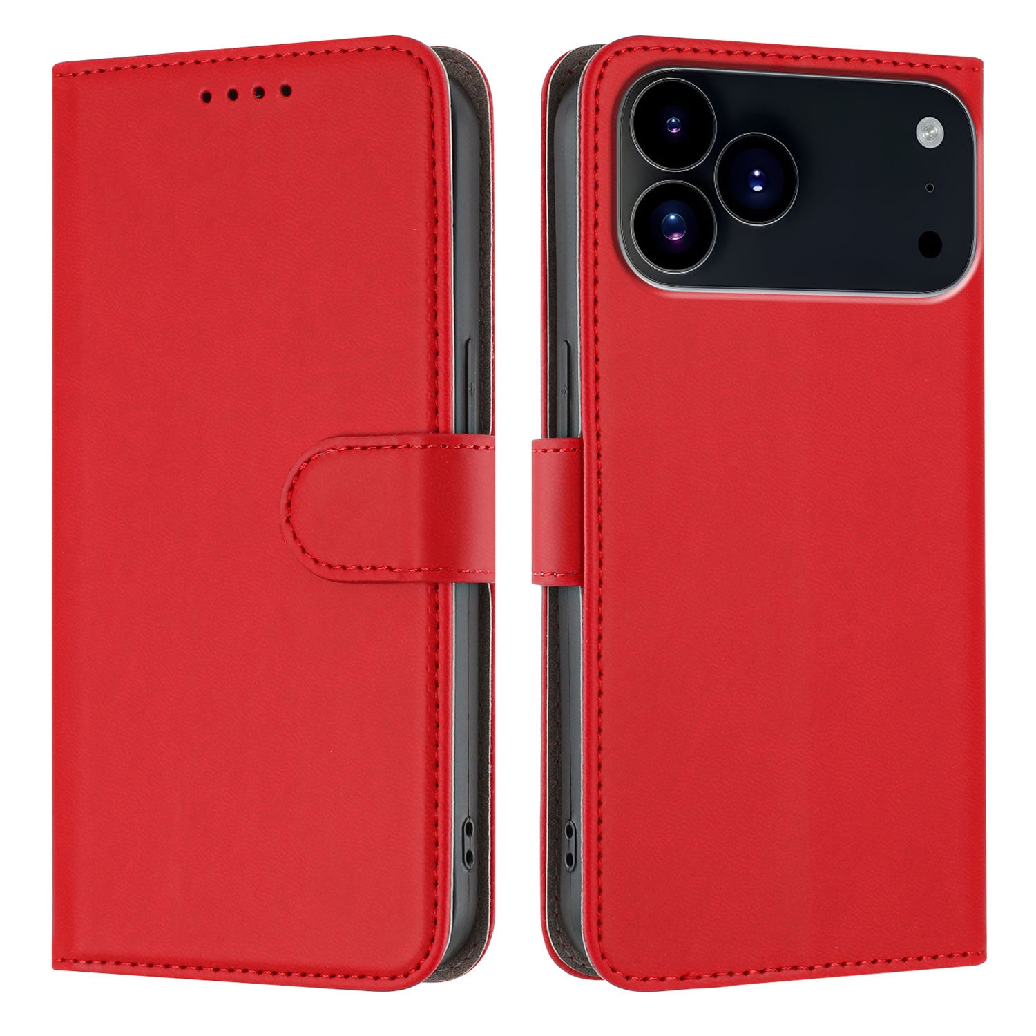 For-iPhone-17-Pro-Max-Leather-Case-Solid-Color-Phone-Cover-with-Wallet-Red