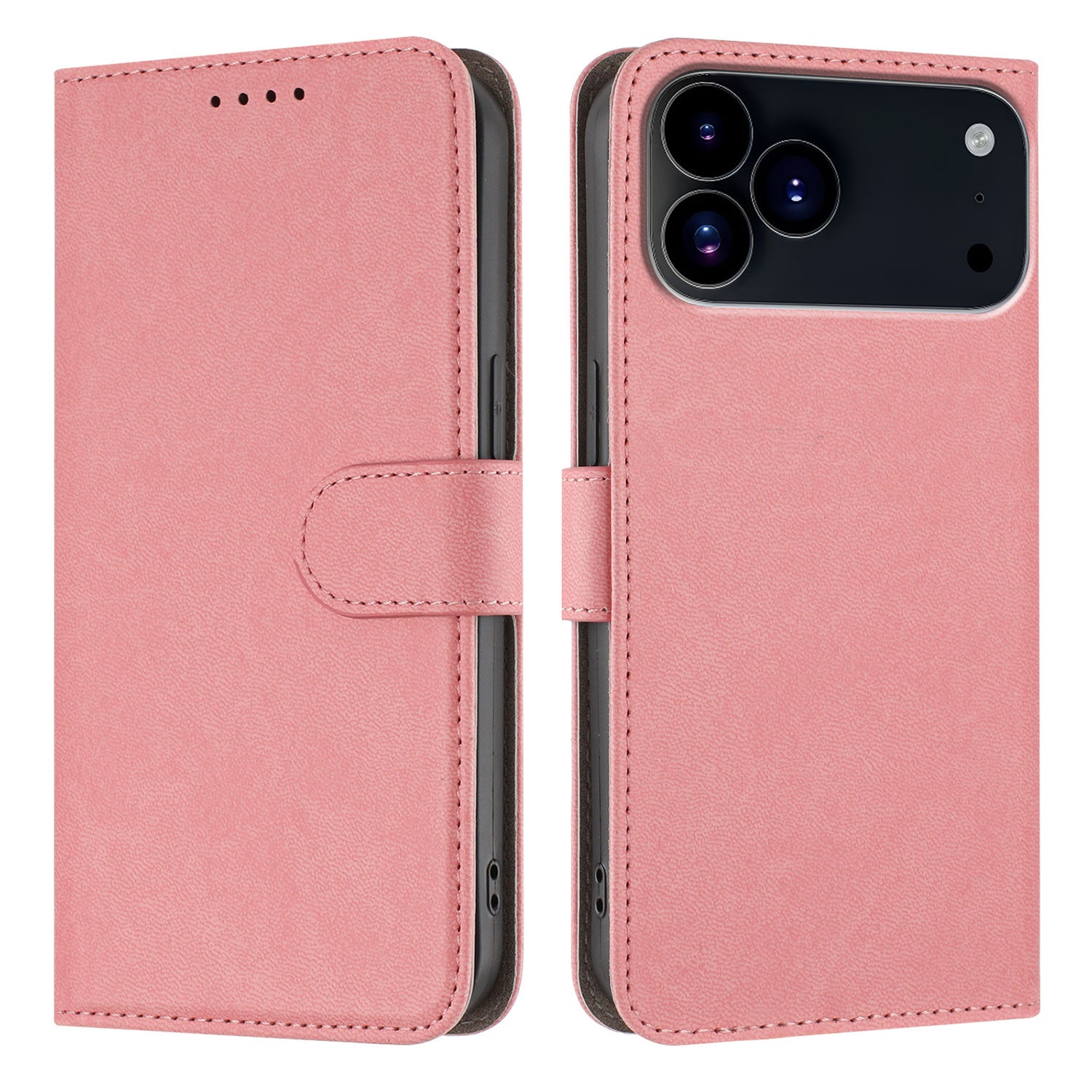 For-iPhone-17-Pro-Max-Leather-Case-Solid-Color-Phone-Cover-with-Wallet-Pink