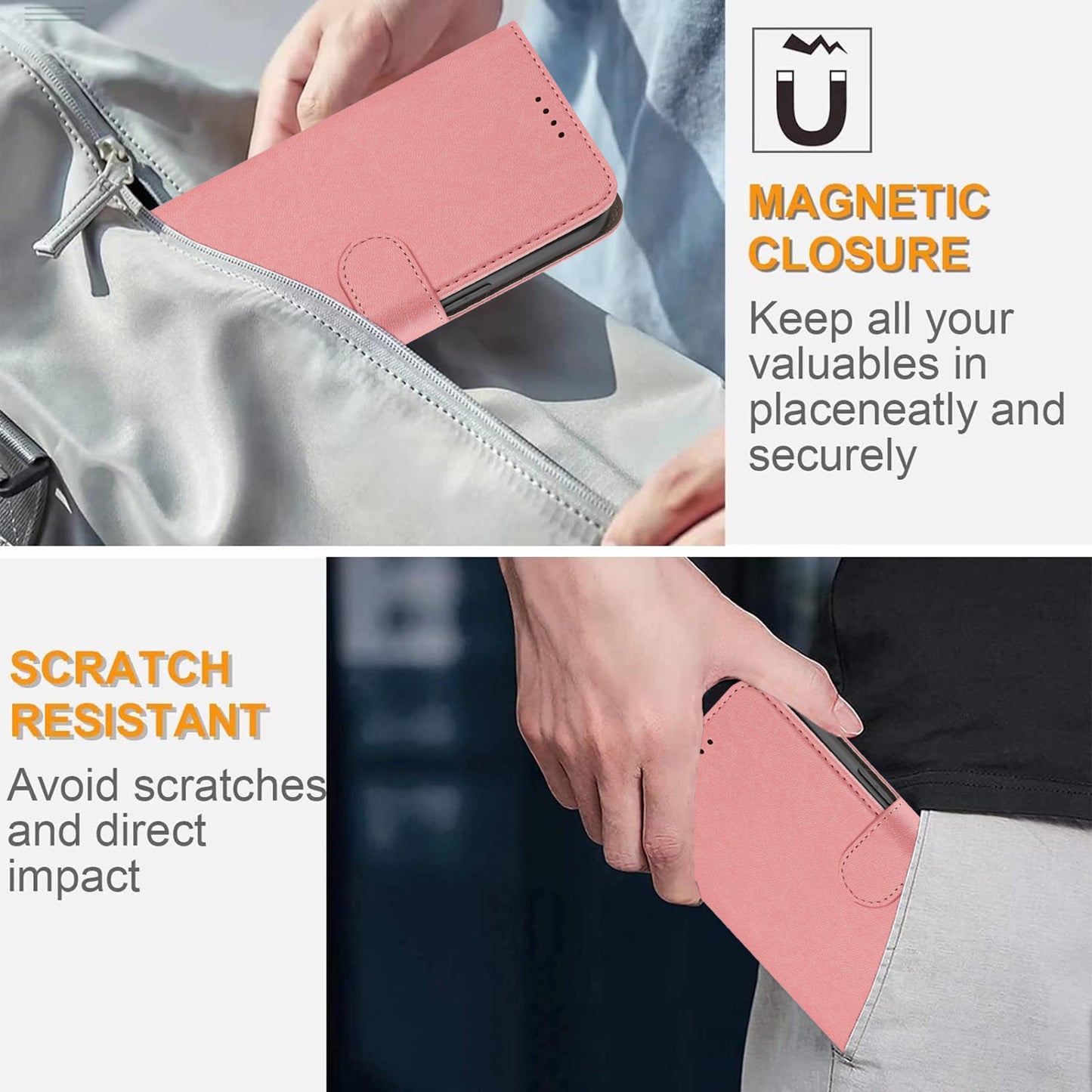 For-iPhone-17-Pro-Max-Leather-Case-Solid-Color-Phone-Cover-with-Wallet-Pink