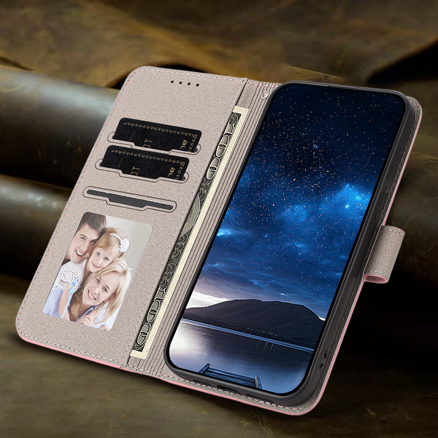 For-iPhone-17-Pro-Max-Leather-Case-Solid-Color-Phone-Cover-with-Wallet-Pink