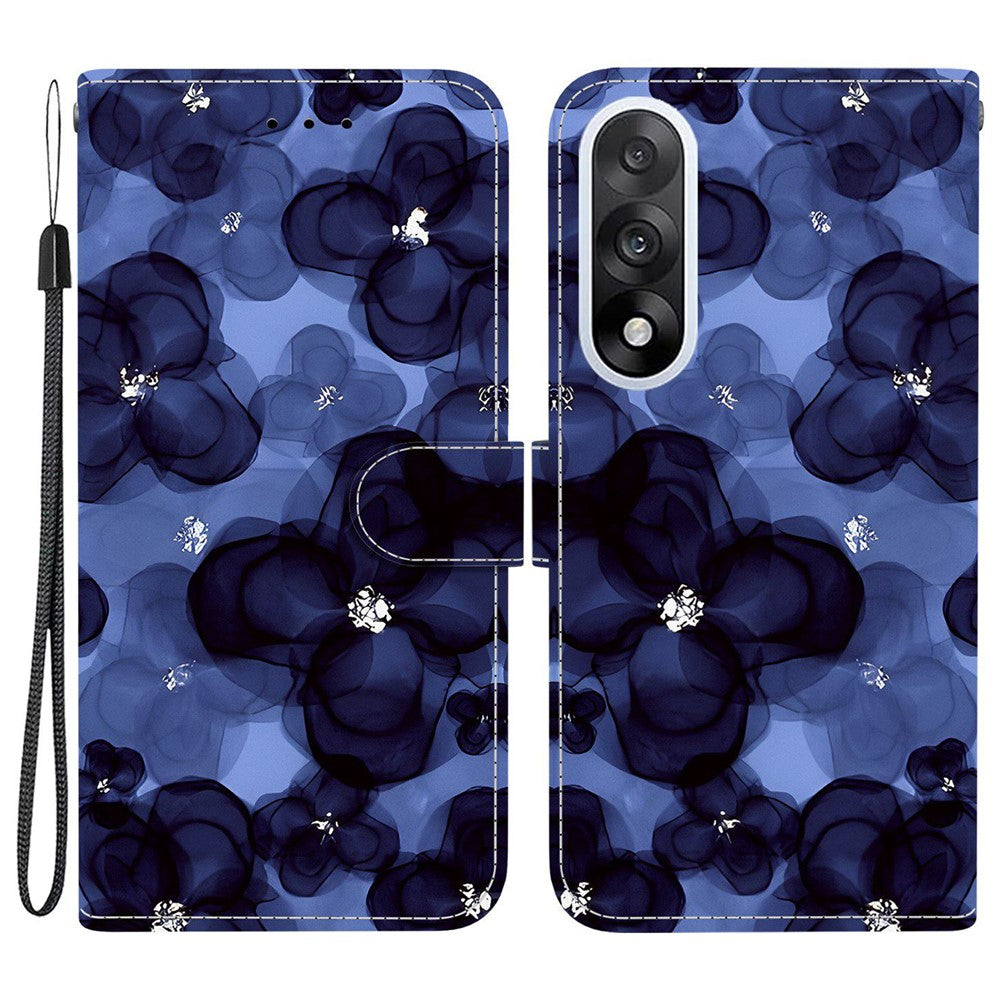 For-OnePlus-Nord-5-5G-/-Ace-5-Ultra-5-5G-Wallet-Case-Pattern-Printing-Leather-Stand-Phone-Cover-with-Strap-Ink-Blue-Flower