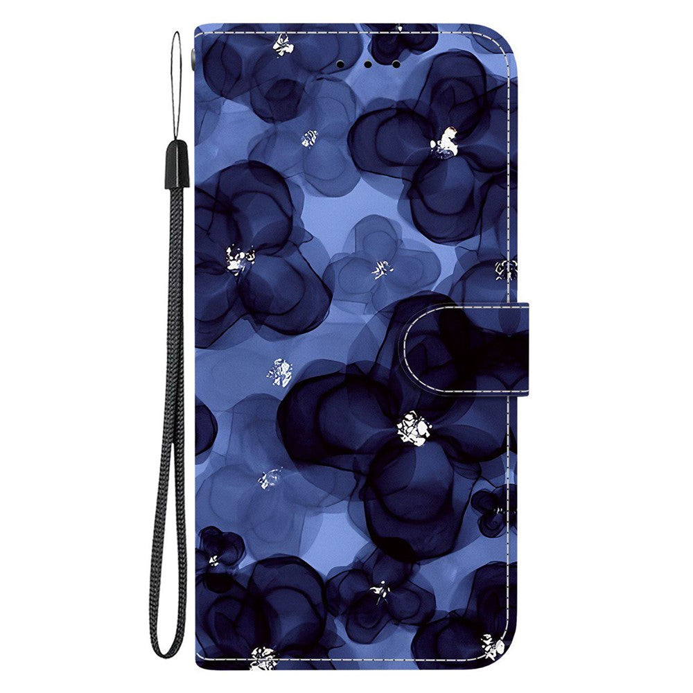For-OnePlus-Nord-5-5G-/-Ace-5-Ultra-5-5G-Wallet-Case-Pattern-Printing-Leather-Stand-Phone-Cover-with-Strap-Ink-Blue-Flower