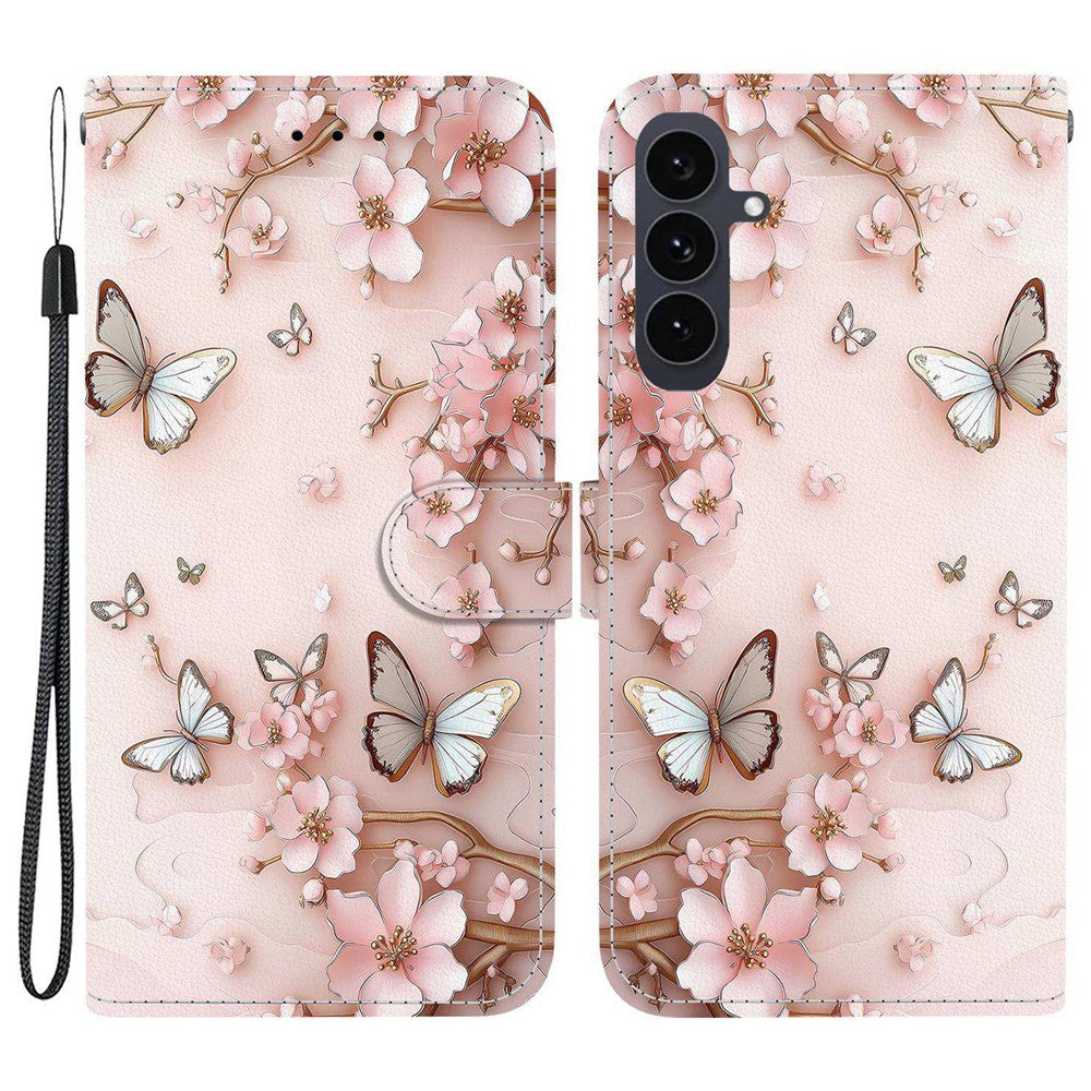 For-Samsung-Galaxy-S25-FE-Wallet-Case-Pattern-Printing-Leather-Stand-Phone-Cover-with-Strap-Pink-Butterfly