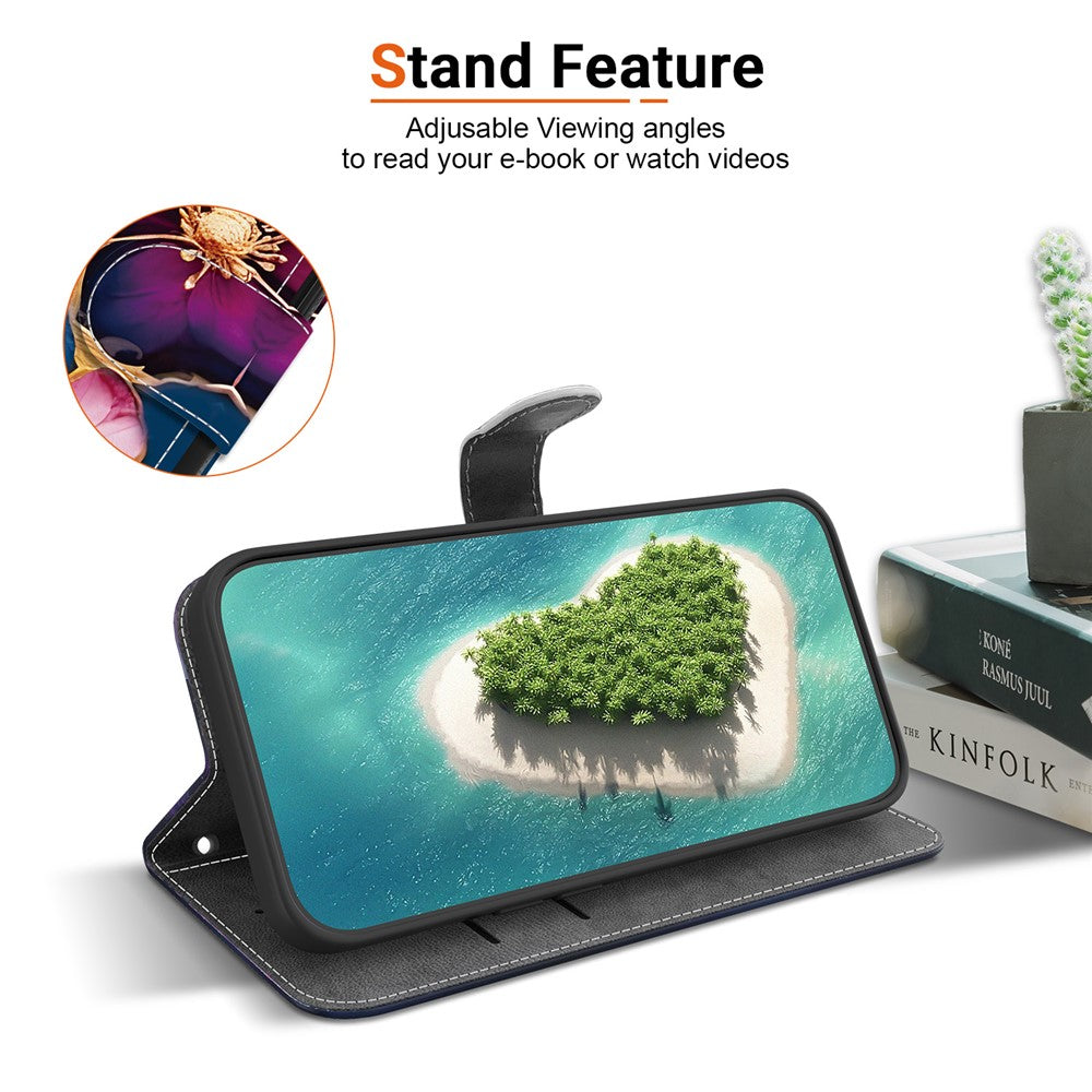 For-Samsung-Galaxy-S25-FE-Wallet-Case-Pattern-Printing-Leather-Stand-Phone-Cover-with-Strap-Blue-Gold-Flower