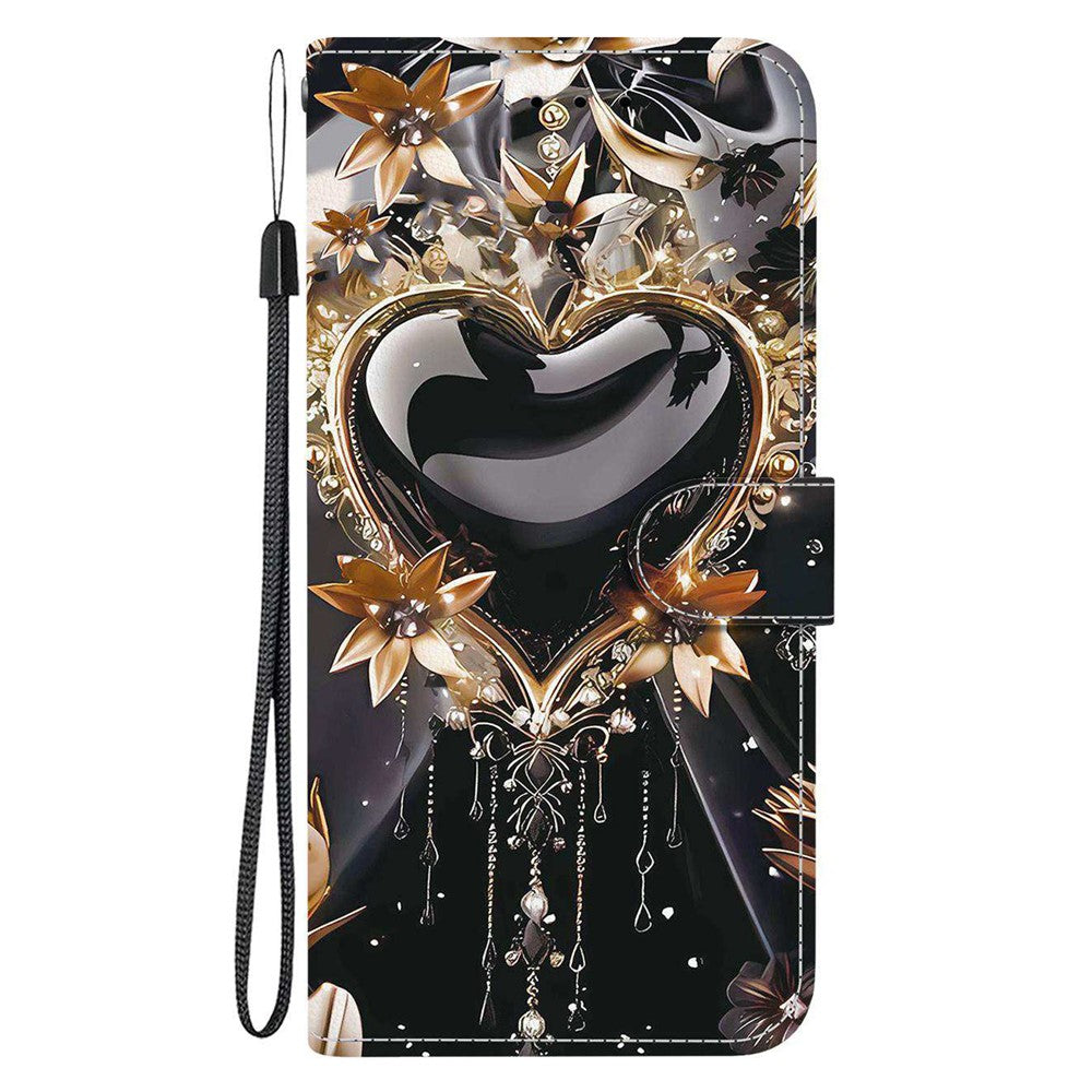 For-Samsung-Galaxy-A56-5G-Wallet-Case-Pattern-Printing-Leather-Stand-Phone-Cover-with-Strap-Black-Gold-Heart