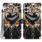 For-Samsung-Galaxy-A17-5G-/-A17-4G-Wallet-Case-Pattern-Printing-Leather-Stand-Phone-Cover-with-Strap-Black-Gold-Heart