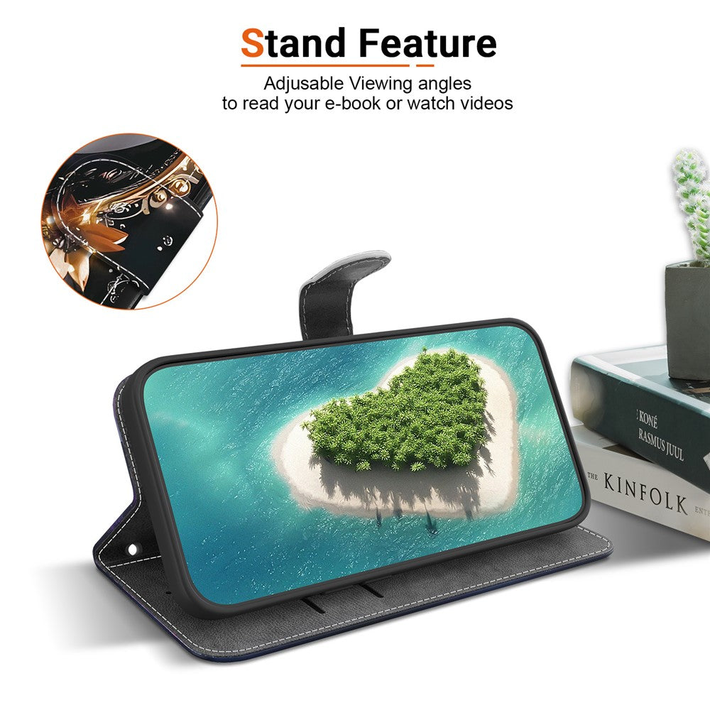 For-Samsung-Galaxy-A17-5G-/-A17-4G-Wallet-Case-Pattern-Printing-Leather-Stand-Phone-Cover-with-Strap-Black-Gold-Heart