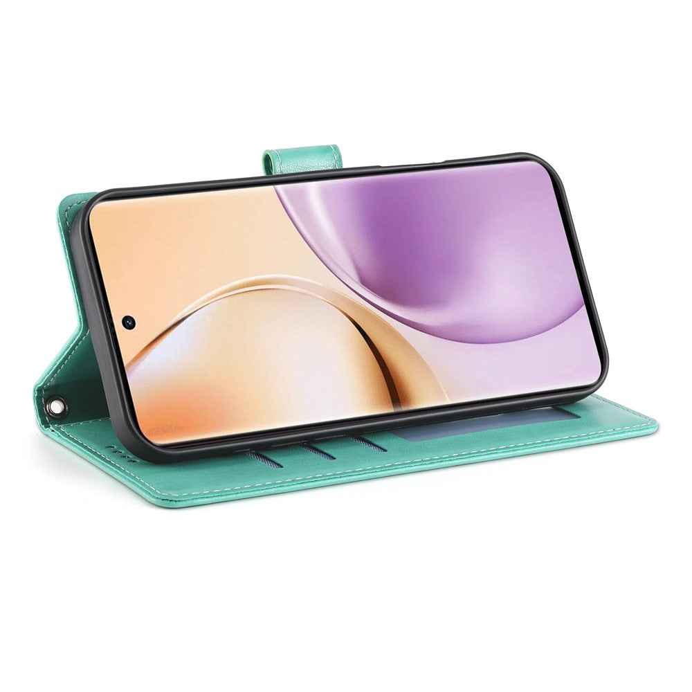 For-Oppo-Reno14-F-5G-Wallet-Case-Butterfly-Floral-Imprint-PU-Leather-Phone-Cover-with-Wrist-Strap-Green