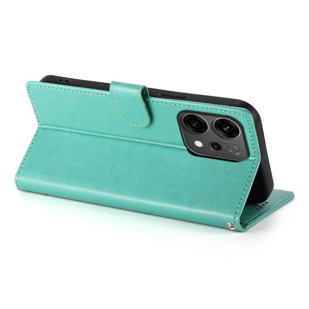 For-Oppo-Reno14-F-5G-Wallet-Case-Butterfly-Floral-Imprint-PU-Leather-Phone-Cover-with-Wrist-Strap-Green