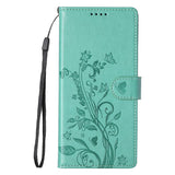 For-Oppo-Reno14-F-5G-Wallet-Case-Butterfly-Floral-Imprint-PU-Leather-Phone-Cover-with-Wrist-Strap-Green