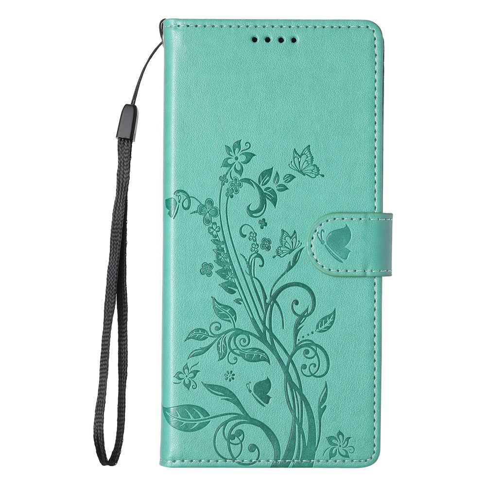 For-Oppo-Reno14-F-5G-Wallet-Case-Butterfly-Floral-Imprint-PU-Leather-Phone-Cover-with-Wrist-Strap-Green