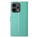 For-Oppo-Reno14-F-5G-Wallet-Case-Butterfly-Floral-Imprint-PU-Leather-Phone-Cover-with-Wrist-Strap-Green