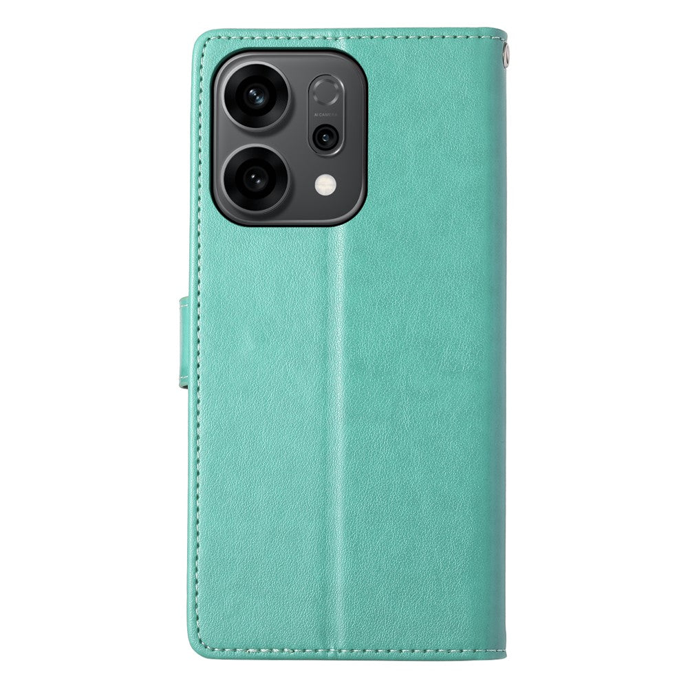 For-Oppo-Reno14-F-5G-Wallet-Case-Butterfly-Floral-Imprint-PU-Leather-Phone-Cover-with-Wrist-Strap-Green