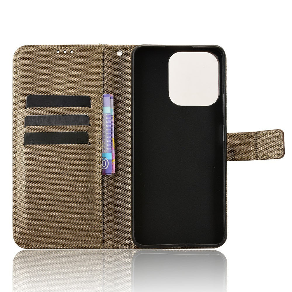 Leather-Wallet-Case-for-Realme-Note-70T-4G-/-Narzo-80-Lite-4G-/-Realme-C71-4G-(India)-Diamond-Texture-Phone-Cover-with-Strap-Brown