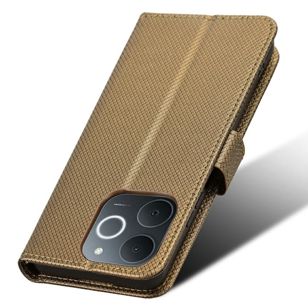 Leather-Wallet-Case-for-Realme-Note-70T-4G-/-Narzo-80-Lite-4G-/-Realme-C71-4G-(India)-Diamond-Texture-Phone-Cover-with-Strap-Brown