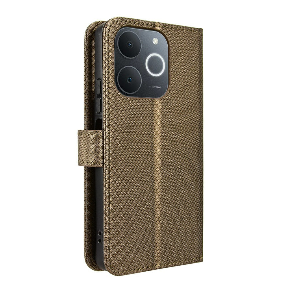 Leather-Wallet-Case-for-Realme-Note-70T-4G-/-Narzo-80-Lite-4G-/-Realme-C71-4G-(India)-Diamond-Texture-Phone-Cover-with-Strap-Brown