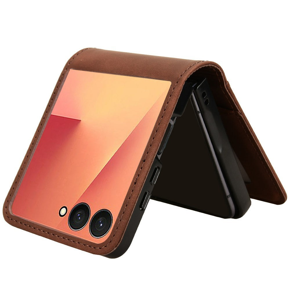 For-Samsung-Galaxy-Z-Flip7-5G-Case-Separable-Design-Card-Slot-Leather-+-PC-Phone-Cover-Brown