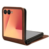 For-Samsung-Galaxy-Z-Flip7-5G-Case-Separable-Design-Card-Slot-Leather-+-PC-Phone-Cover-Brown