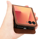 For-Samsung-Galaxy-Z-Flip7-5G-Case-Separable-Design-Card-Slot-Leather-+-PC-Phone-Cover-Brown