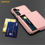 AMORUS-For-Samsung-Galaxy-S25-FE-Case-with-Sliding-Card-Holder-PC-TPU-Phone-Back-Cover-Rose-Gold