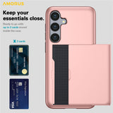 AMORUS-For-Samsung-Galaxy-S25-FE-Case-with-Sliding-Card-Holder-PC-TPU-Phone-Back-Cover-Rose-Gold