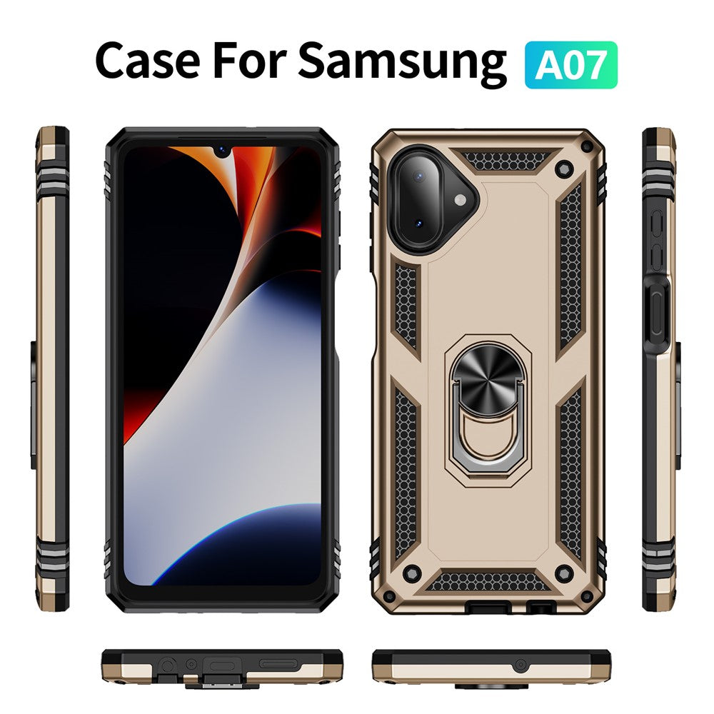 For-Samsung-Galaxy-A07-4G-Case-PC-+-TPU-Phone-Cover-with-Kickstand-Gold