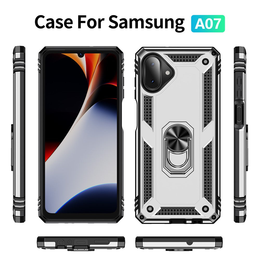 For-Samsung-Galaxy-A07-4G-Case-PC-+-TPU-Phone-Cover-with-Kickstand-Silver