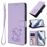 For-Samsung-Galaxy-S25-Edge-Wallet-Case-with-Wrist-Strap-Love-Cat-Pattern-Imprint-Leather-Phone-Cover-Light-Purple