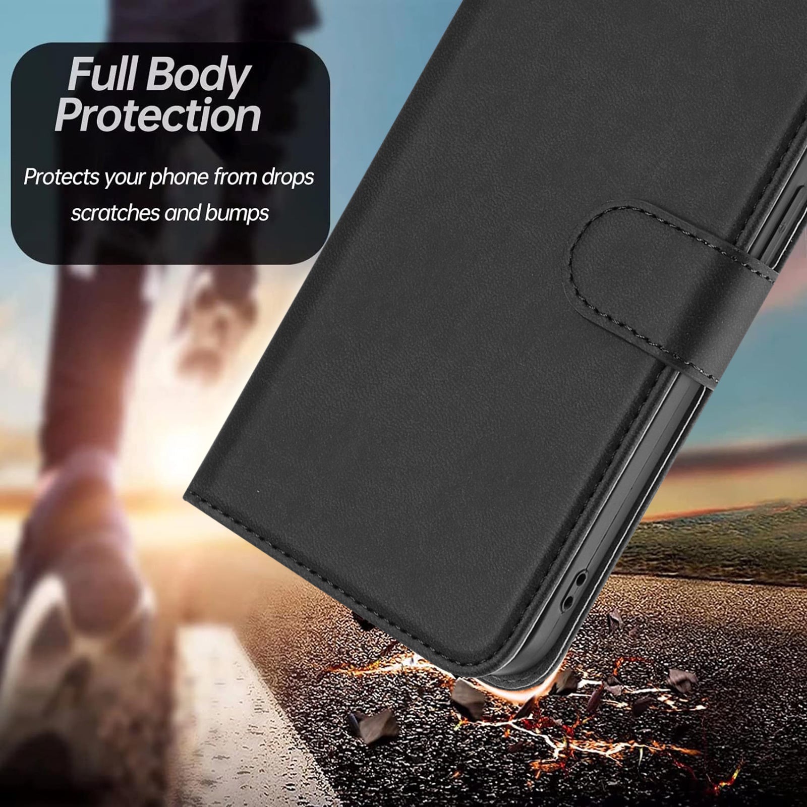 For-iPhone-16-Leather-Case-Solid-Color-Phone-Cover-with-Wallet-Black