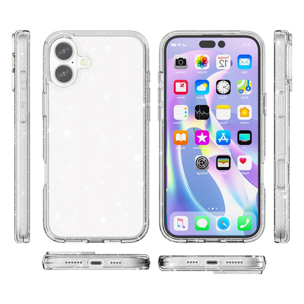 AMORUS-For-iPhone-16-Plus-Case-Soft-TPU-Hard-PC-Back-Shockproof-Phone-Cover-Glitter-White