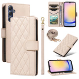 For-Samsung-Galaxy-A25-5G-(Global)-(161mm)-Wallet-Case-Rhombus-Leather-Phone-Cover-with-Strap-Apricot