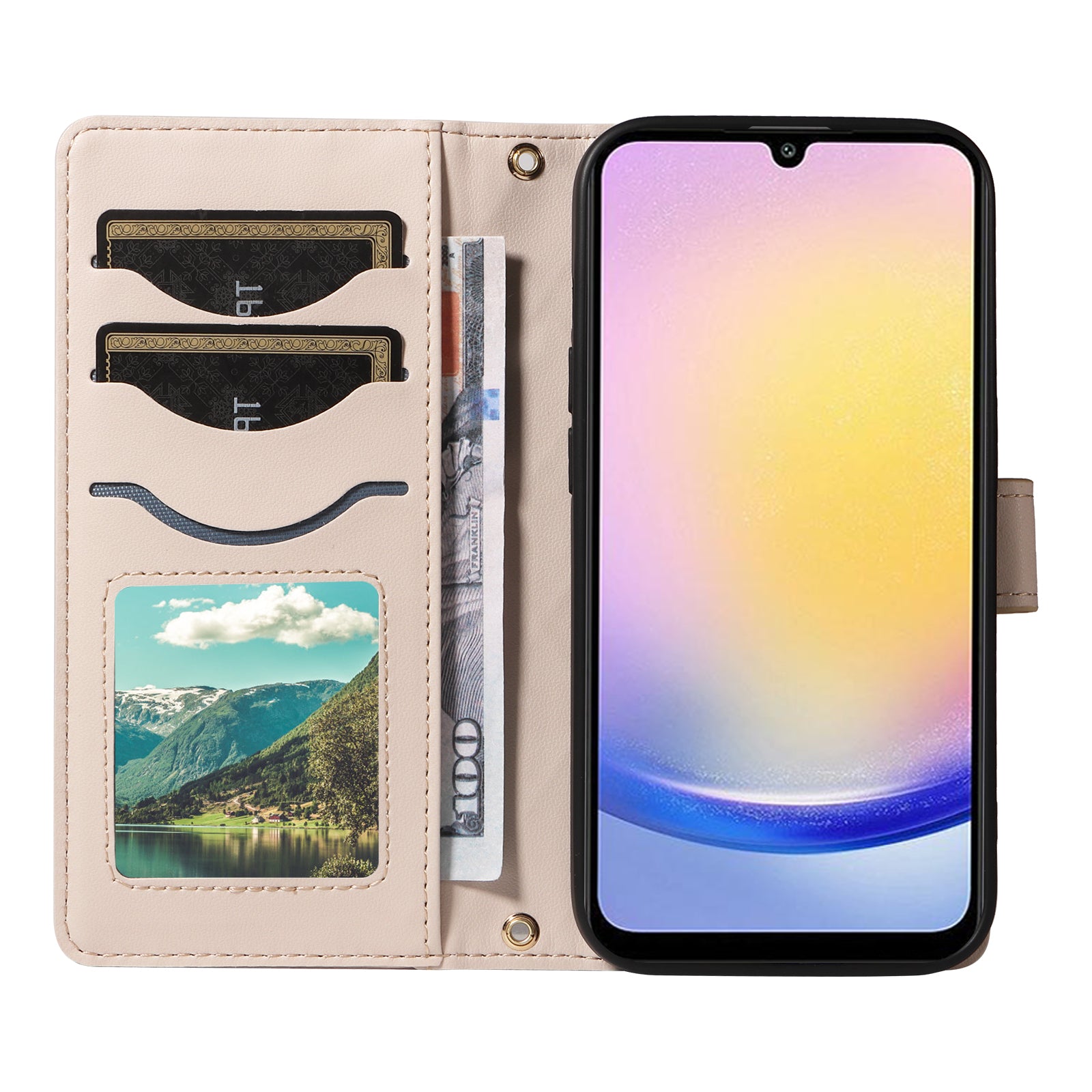 For-Samsung-Galaxy-A25-5G-(Global)-(161mm)-Wallet-Case-Rhombus-Leather-Phone-Cover-with-Strap-Apricot