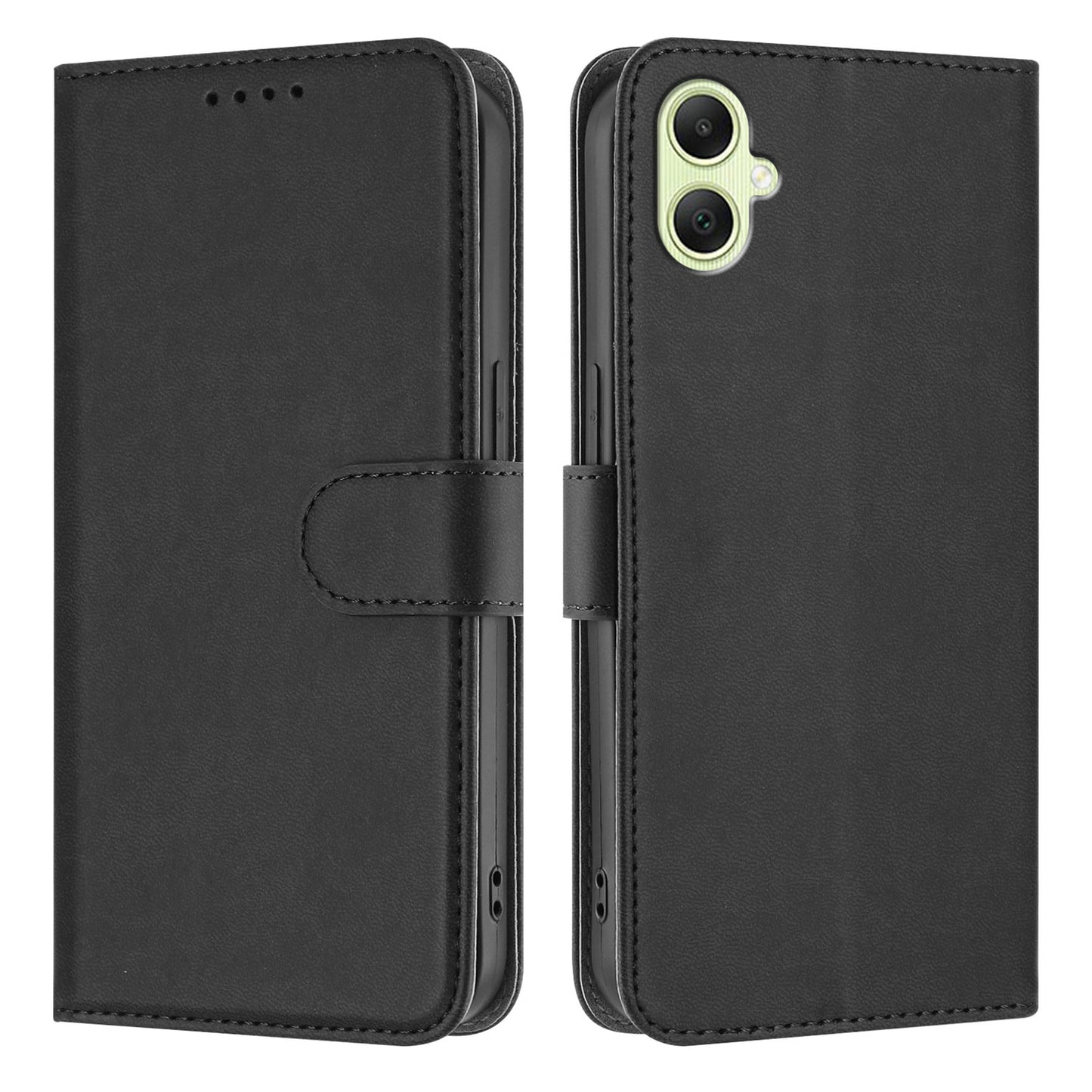 For-Samsung-Galaxy-A06-5G-/-Galaxy-A07-5G-Leather-Case-Solid-Color-Phone-Cover-with-Wallet-Black