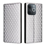 Leather-Case-for-Realme-Note-70T-4G-/-Note-70-4G-/-Narzo-80-Lite-4G-/-Realme-C71-4G-(India)-Wallet-Rhombus-Imprinted-Phone-Cover-Silver
