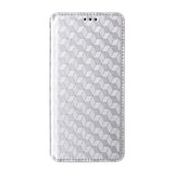 Leather-Case-for-Realme-Note-70T-4G-/-Note-70-4G-/-Narzo-80-Lite-4G-/-Realme-C71-4G-(India)-Wallet-Rhombus-Imprinted-Phone-Cover-Silver