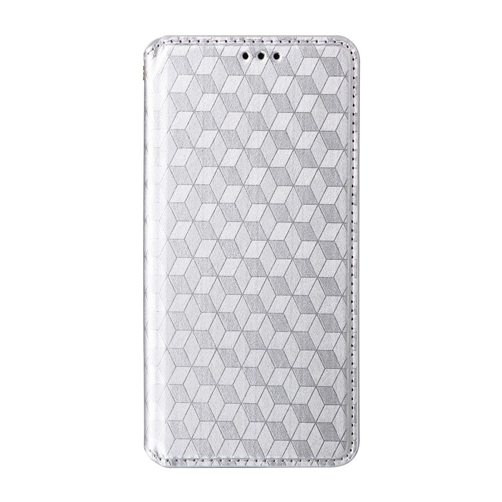 Leather-Case-for-Realme-Note-70T-4G-/-Note-70-4G-/-Narzo-80-Lite-4G-/-Realme-C71-4G-(India)-Wallet-Rhombus-Imprinted-Phone-Cover-Silver