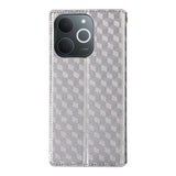 Leather-Case-for-Realme-Note-70T-4G-/-Note-70-4G-/-Narzo-80-Lite-4G-/-Realme-C71-4G-(India)-Wallet-Rhombus-Imprinted-Phone-Cover-Silver