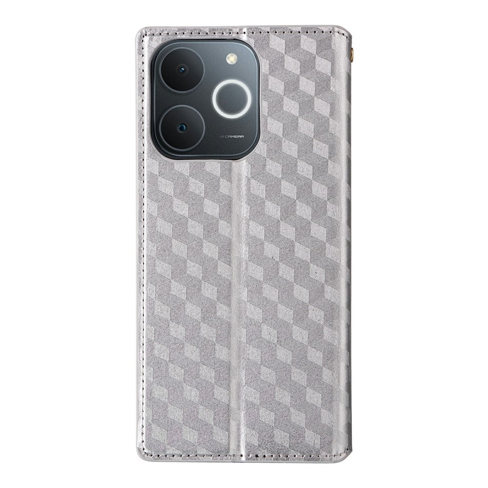 Leather-Case-for-Realme-Note-70T-4G-/-Note-70-4G-/-Narzo-80-Lite-4G-/-Realme-C71-4G-(India)-Wallet-Rhombus-Imprinted-Phone-Cover-Silver
