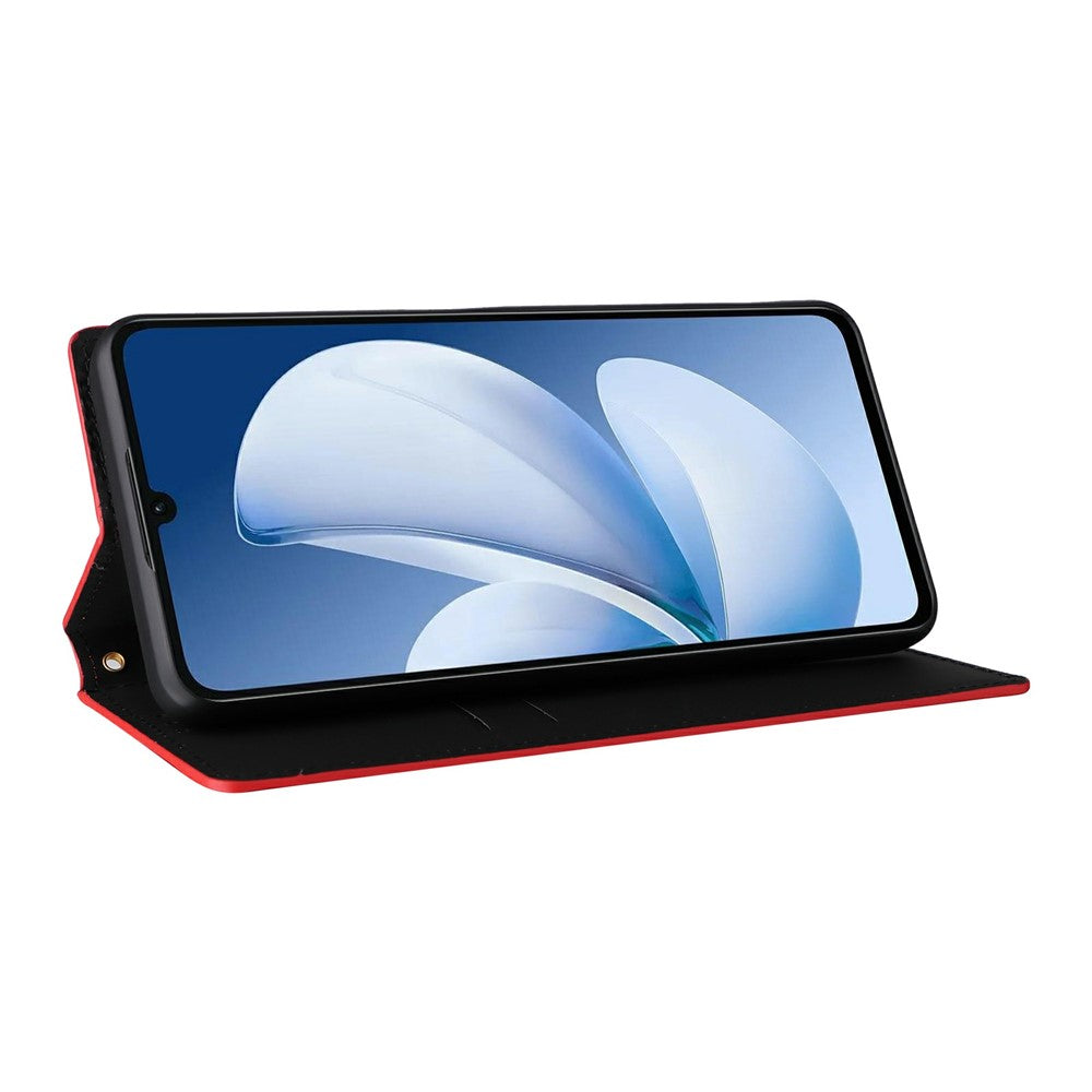 Leather-Case-for-Realme-Note-70T-4G-/-Note-70-4G-/-Narzo-80-Lite-4G-/-Realme-C71-4G-(India)-Wallet-Rhombus-Imprinted-Phone-Cover-Red