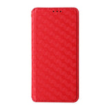 Leather-Case-for-Realme-Note-70T-4G-/-Note-70-4G-/-Narzo-80-Lite-4G-/-Realme-C71-4G-(India)-Wallet-Rhombus-Imprinted-Phone-Cover-Red