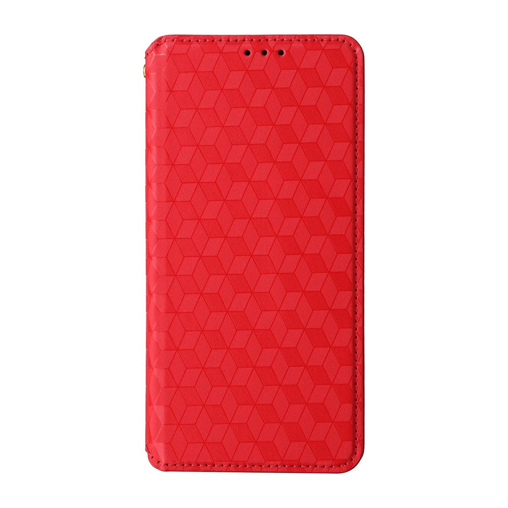 Leather-Case-for-Realme-Note-70T-4G-/-Note-70-4G-/-Narzo-80-Lite-4G-/-Realme-C71-4G-(India)-Wallet-Rhombus-Imprinted-Phone-Cover-Red
