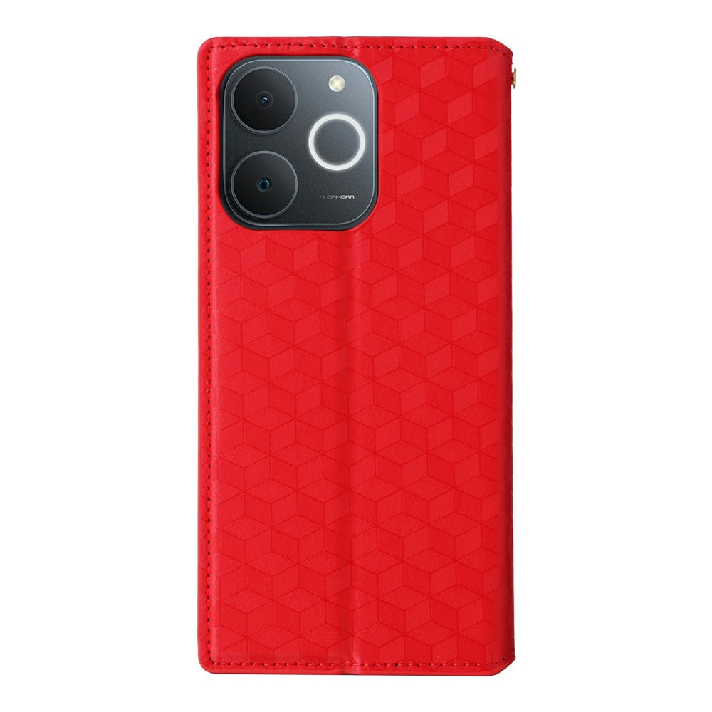 Leather-Case-for-Realme-Note-70T-4G-/-Note-70-4G-/-Narzo-80-Lite-4G-/-Realme-C71-4G-(India)-Wallet-Rhombus-Imprinted-Phone-Cover-Red