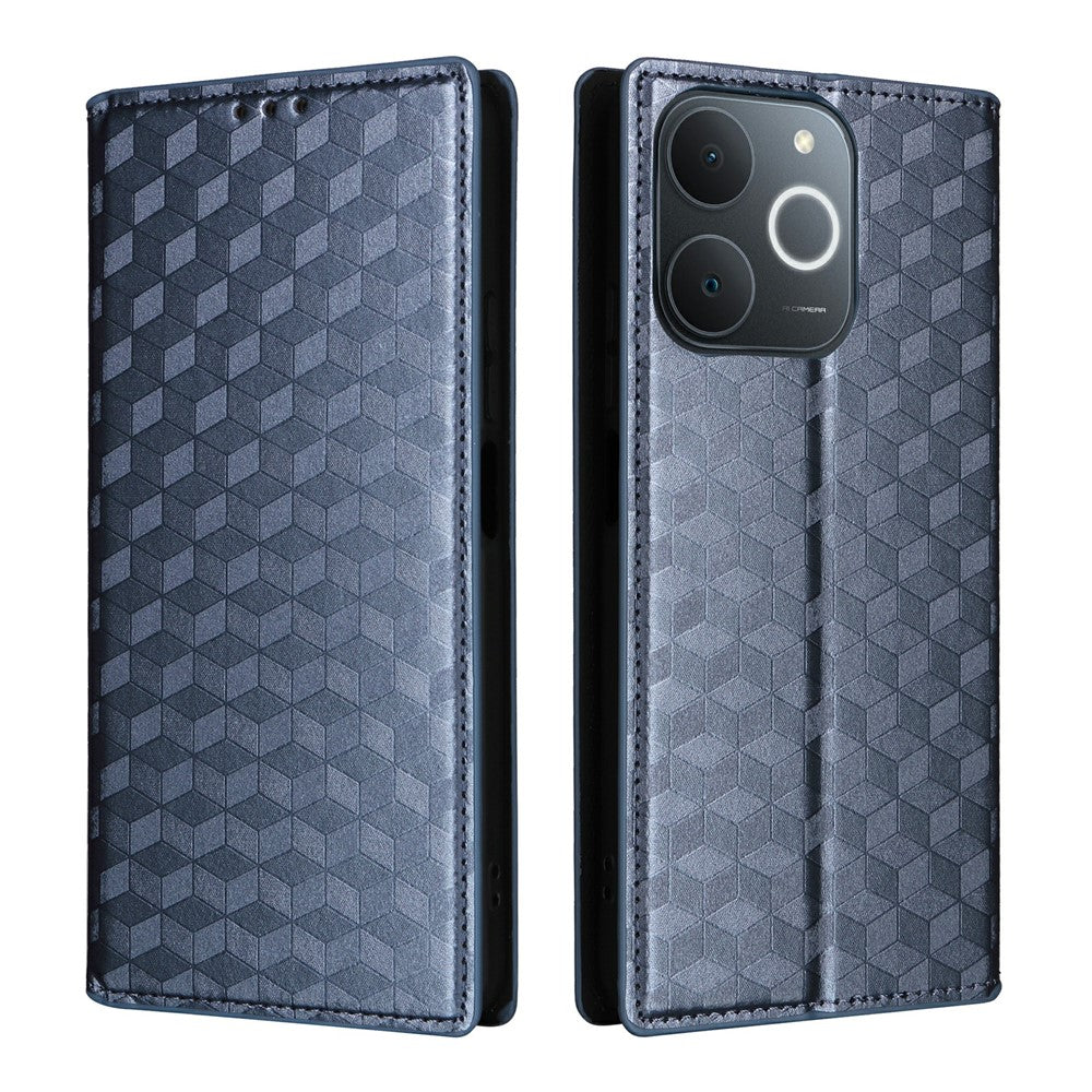 Leather-Case-for-Realme-Note-70T-4G-/-Note-70-4G-/-Narzo-80-Lite-4G-/-Realme-C71-4G-(India)-Wallet-Rhombus-Imprinted-Phone-Cover-Blue