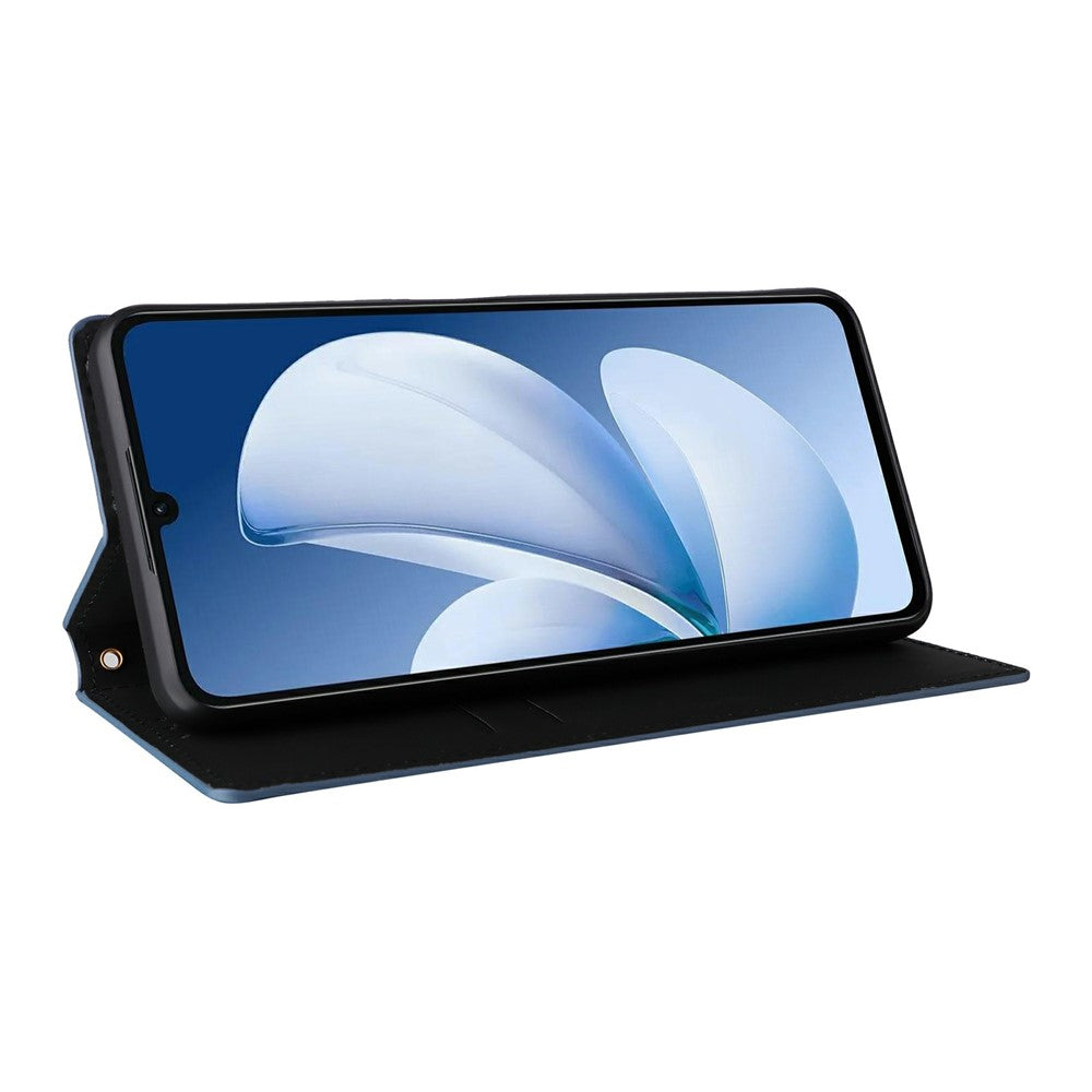 Leather-Case-for-Realme-Note-70T-4G-/-Note-70-4G-/-Narzo-80-Lite-4G-/-Realme-C71-4G-(India)-Wallet-Rhombus-Imprinted-Phone-Cover-Blue